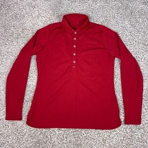 Nike Polo Shirt Womens Large Red Golf Active Long Sleeve Dri-Fit Button Up Top